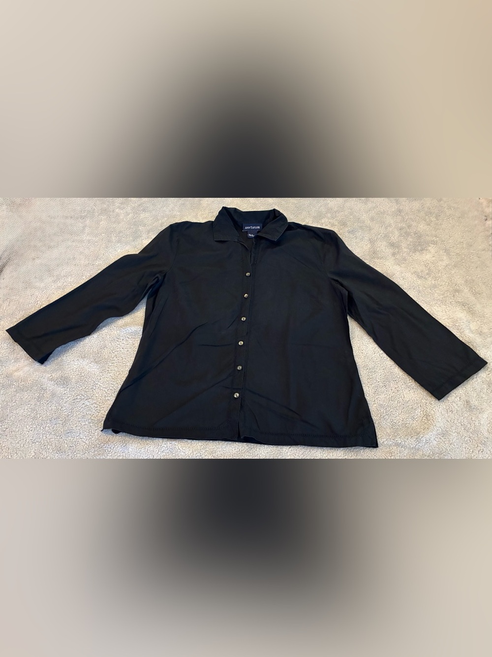 Women’s Ann Taylor Size 8 Black Button-Front Long Sleeve Shirt 100% Cotton